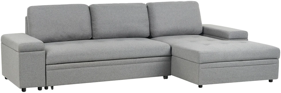 Sofa Beliani Išskleidžiamas kampas HRISEY, 3 vietų, sintetinis linas, pilkas su daiktadėže, kairinis