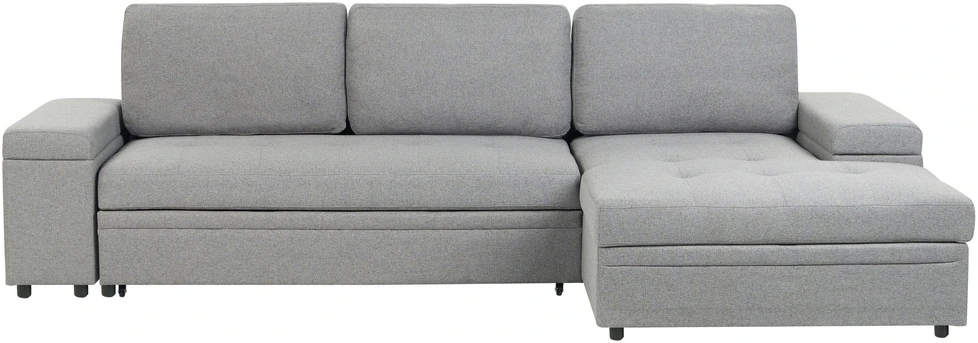 Sofa Beliani Išskleidžiamas kampas HRISEY, 3 vietų, sintetinis linas, pilkas su daiktadėže, kairinis