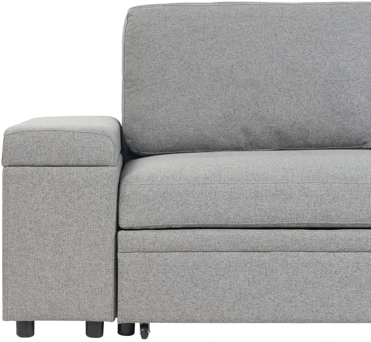 Sofa Beliani Išskleidžiamas kampas HRISEY, 3 vietų, sintetinis linas, pilkas su daiktadėže, kairinis