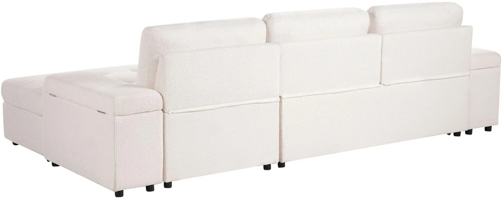 Sofa Beliani Išskleidžiamas kampas HRISEY Boucle Baltos spalvos su daiktadėže kairinis