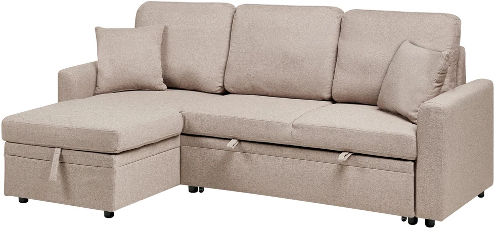 Sofa Beliani Išskleidžiamas kampas NASSJO, 3 vietų, sintetinis linas, šviesiai rudas, dešininis