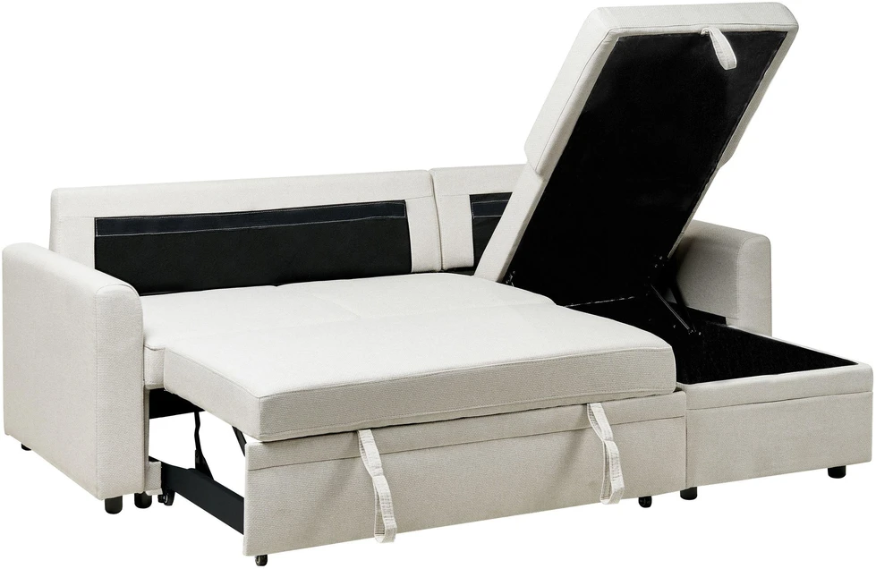 Sofa Beliani Išskleidžiamas kampas NASSJO Len syntetyczny, 3 vietų, šviesiai smėlio spalvos, kairinis