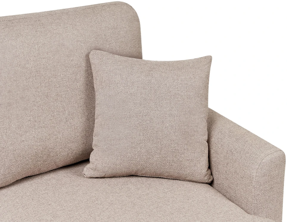 Sofa Beliani Išskleidžiamas kampas NASSJO, 3 vietų, sintetinis linas, šviesiai rudas, su daiktadėže, kairinis