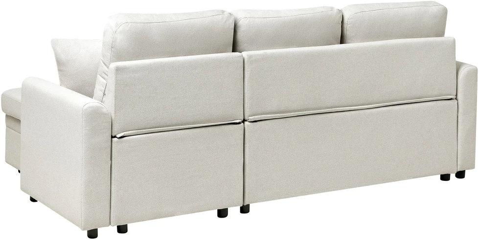 Sofa Beliani Išskleidžiamas kampas NASSJO Len syntetyczny, 3 vietų, šviesiai smėlio spalvos, kairinis