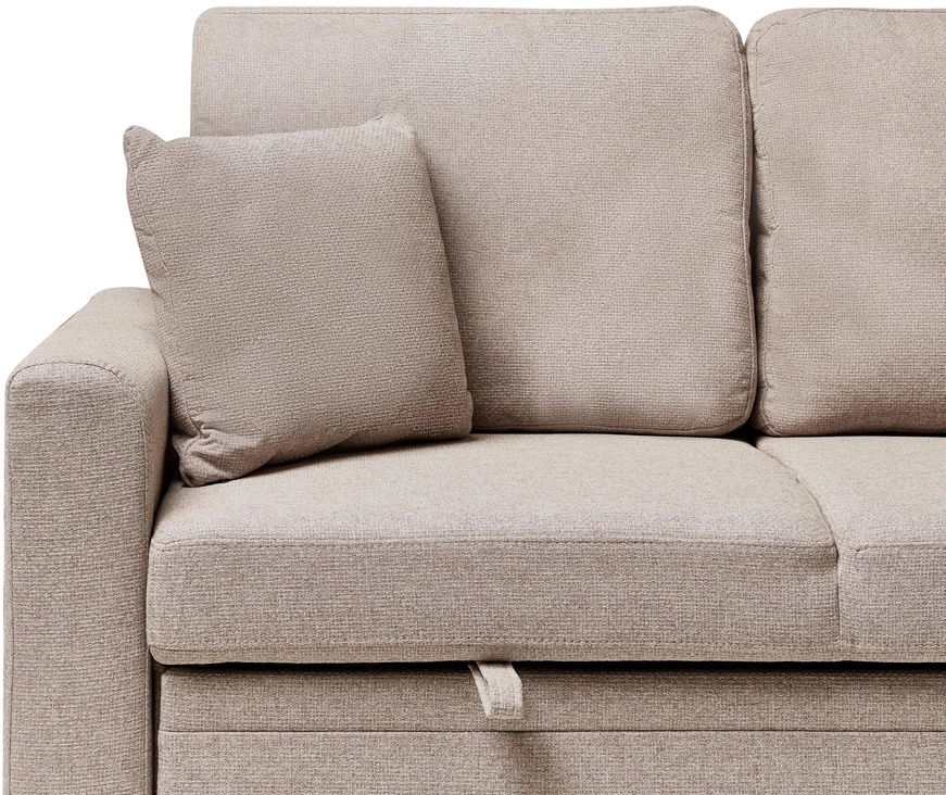 Sofa Beliani Išskleidžiamas kampas NASSJO, 3 vietų, sintetinis linas, šviesiai rudas, su daiktadėže, kairinis