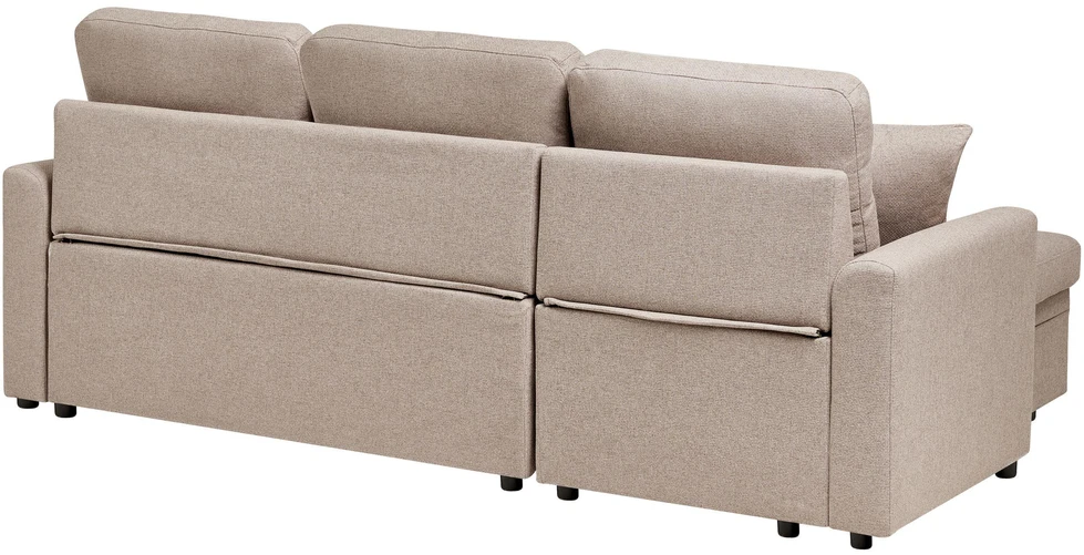 Sofa Beliani Išskleidžiamas kampas NASSJO, 3 vietų, sintetinis linas, šviesiai rudas, dešininis
