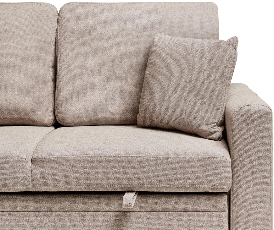Sofa Beliani Išskleidžiamas kampas NASSJO, 3 vietų, sintetinis linas, šviesiai rudas, dešininis