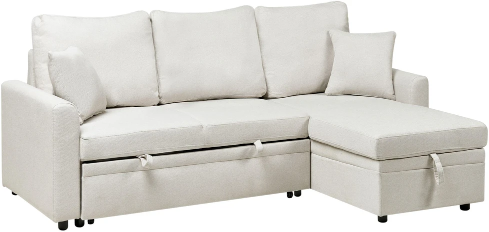 Sofa Beliani Išskleidžiamas kampas NASSJO Len syntetyczny, 3 vietų, šviesiai smėlio spalvos, kairinis