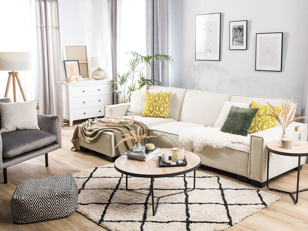 Sofa Beliani Išskleidžiamas kampas ROMEDAL, 3 vietų, smėlio spalvos, dešininis
