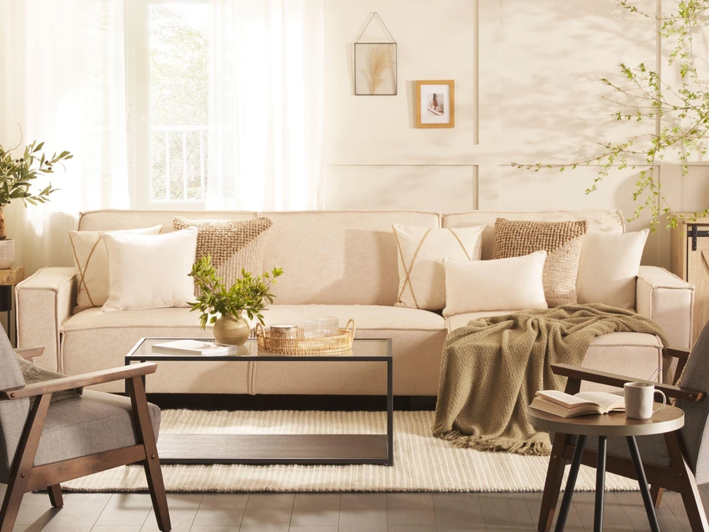 Sofa Beliani Išskleidžiamas kampas ROMEDAL, 3 vietų, smėlio spalvos, dešininis