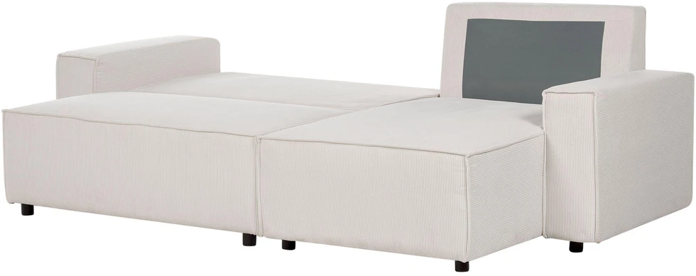 Sofa Beliani Išskleidžiamas kampe statomas 3 vietų sofos komplektas ABACKA, velvetas, kreminė balta, kairinė pusė