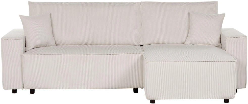Sofa Beliani Išskleidžiamas kampe statomas 3 vietų sofos komplektas ABACKA, velvetas, kreminė balta, kairinė pusė