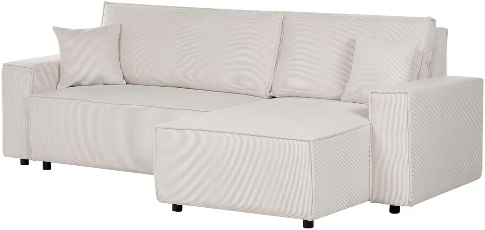 Sofa Beliani Išskleidžiamas kampe statomas 3 vietų sofos komplektas ABACKA, velvetas, kreminė balta, kairinė pusė
