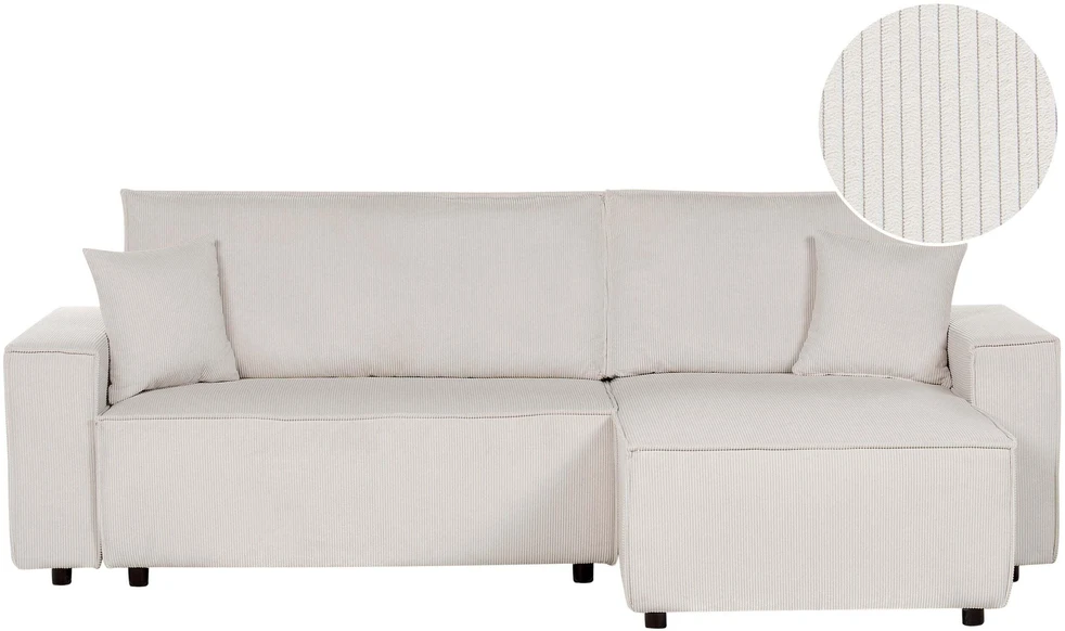 Sofa Beliani Išskleidžiamas kampe statomas 3 vietų sofos komplektas ABACKA, velvetas, kreminė balta, kairinė pusė