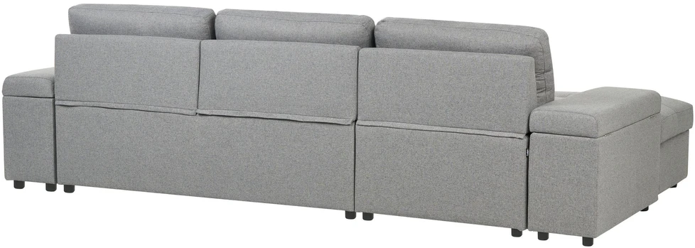 Sofa Beliani Išskleidžiamas kampinis sofos komplektas HRISEY 3 asmenims, sintetinis linas, pilkas, su daiktadėže, dešininis