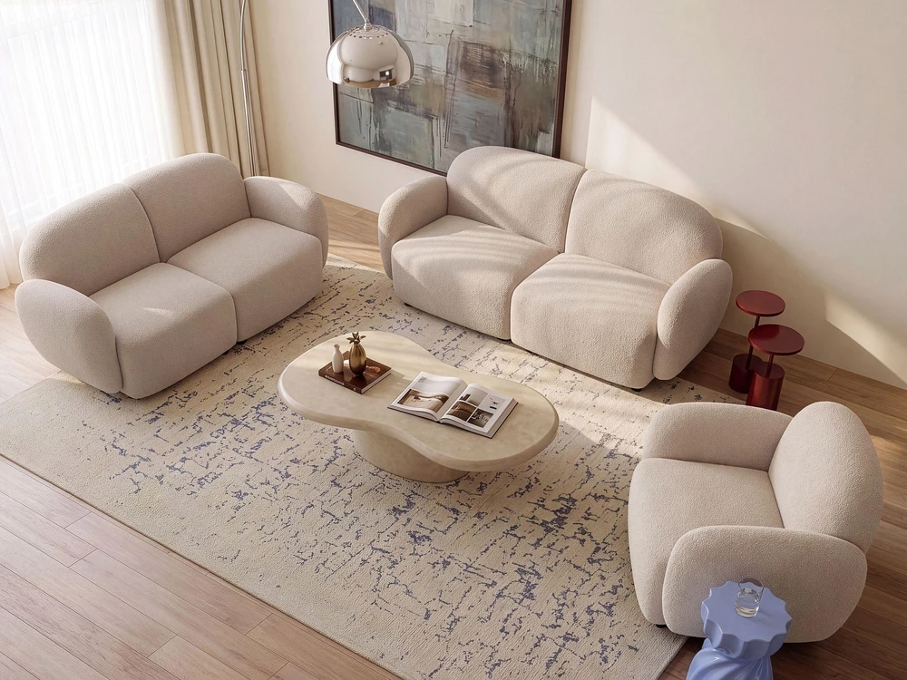 Sofa Beliani JULE bouclé poilsio komplektas 6 asmenims, smėlio spalvos