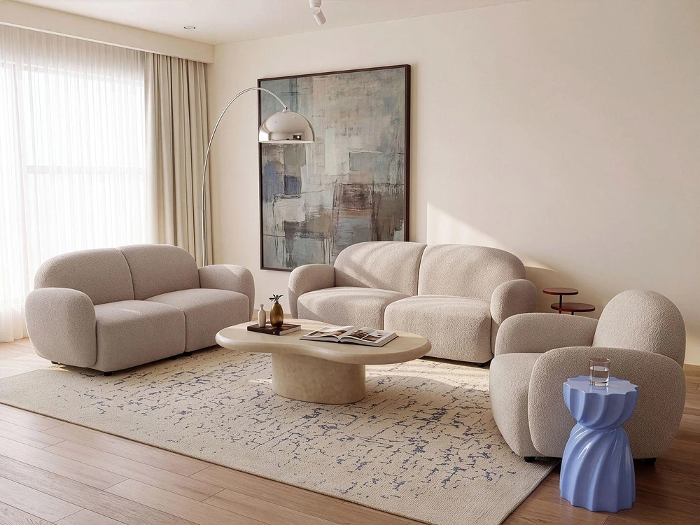 Sofa Beliani JULE bouclé poilsio komplektas 6 asmenims, smėlio spalvos