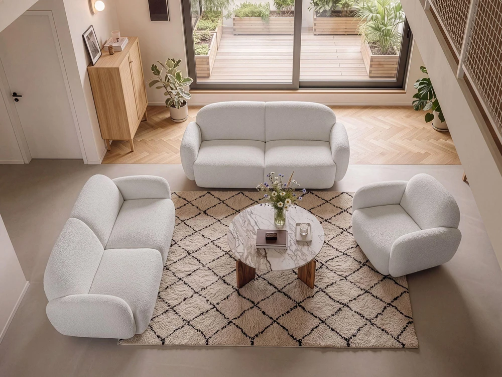 Sofa Beliani JULE poilsio baldų komplektas 6 žmonėms, „Bouclé“, balkšvas