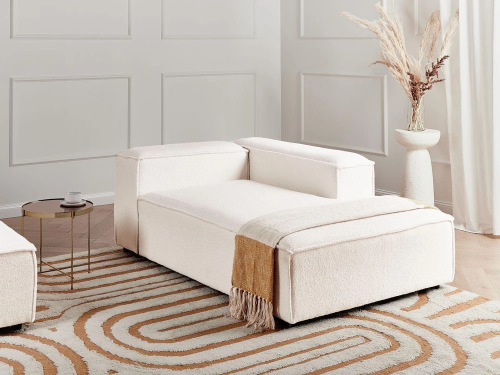 Sofa Beliani Kairės pusės šezlongas ARDAL Boucle, sulaužyta balta