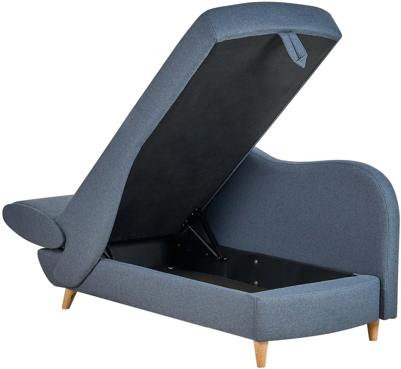 Sofa Beliani Kairės pusės šezlongas MERI su daiktadėže, sintetinis linas, mėlynas
