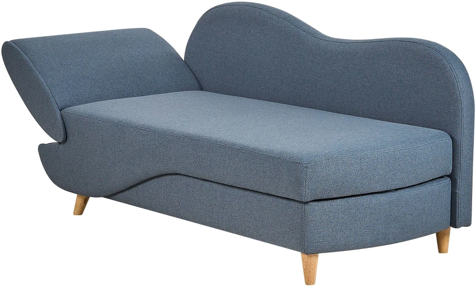 Sofa Beliani Kairės pusės šezlongas MERI su daiktadėže, sintetinis linas, mėlynas