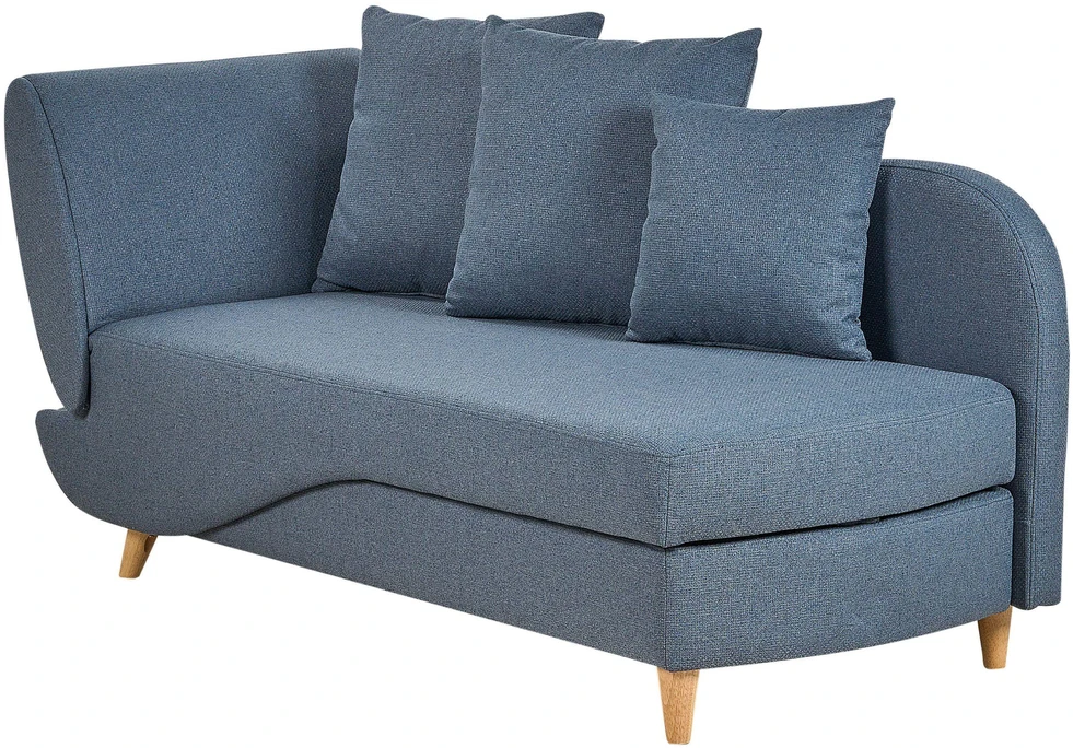 Sofa Beliani Kairės pusės šezlongas MERI su daiktadėže, sintetinis linas, mėlynas