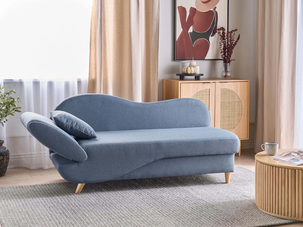 Sofa Beliani Kairės pusės šezlongas MERI su daiktadėže, sintetinis linas, mėlynas