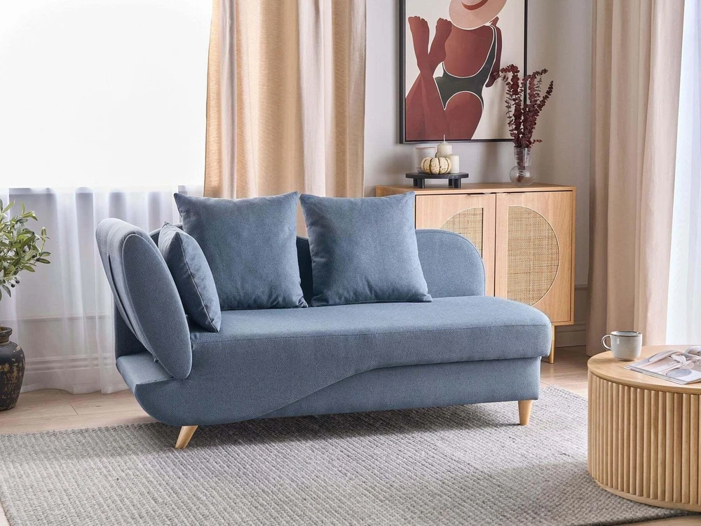 Sofa Beliani Kairės pusės šezlongas MERI su daiktadėže, sintetinis linas, mėlynas