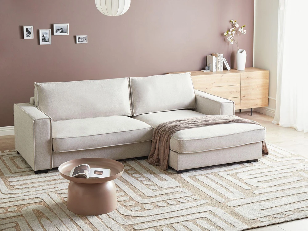 Sofa Beliani Kairinis kampas RENDERS šviesiai smėlio spalvos