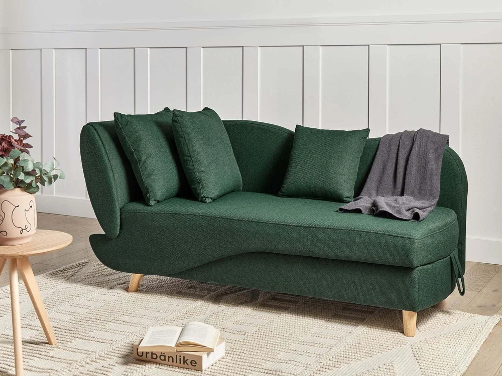Sofa Beliani Kairinis sėdimas gultas MERI su daiktadėže, sintetinė lininė medžiaga, žalias
