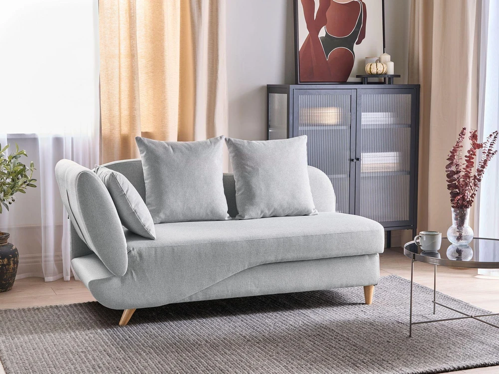 Sofa Beliani Kairinis sėdimas gultas MERI su daiktadėže, sintetinis linas, šviesiai pilkas