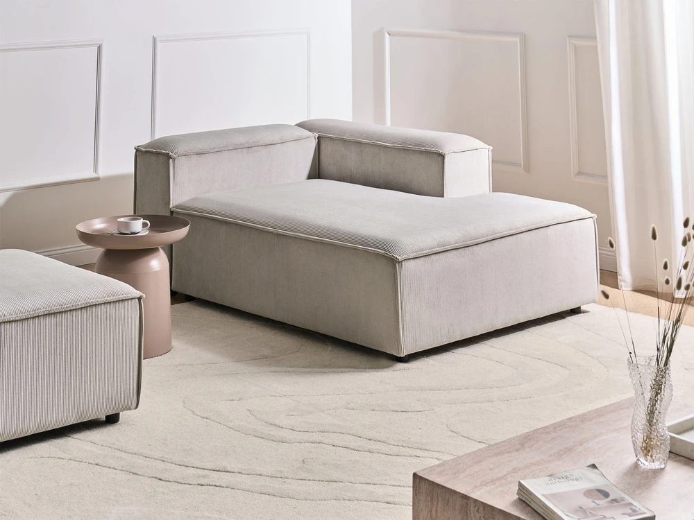 Sofa Beliani Kairinis šezlongas ARDAL iš velvetinio audinio, smėlio ir pilkos spalvos