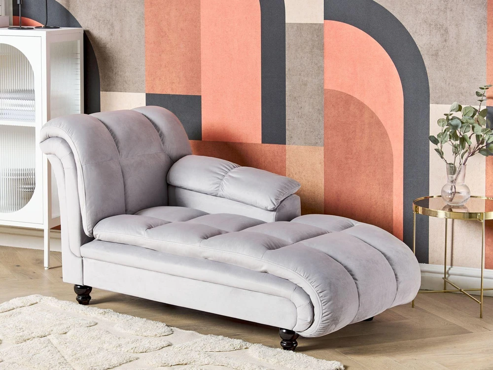 Sofa Beliani Kairinis šezlongas LORMONT veliūrinis, šviesiai pilkas