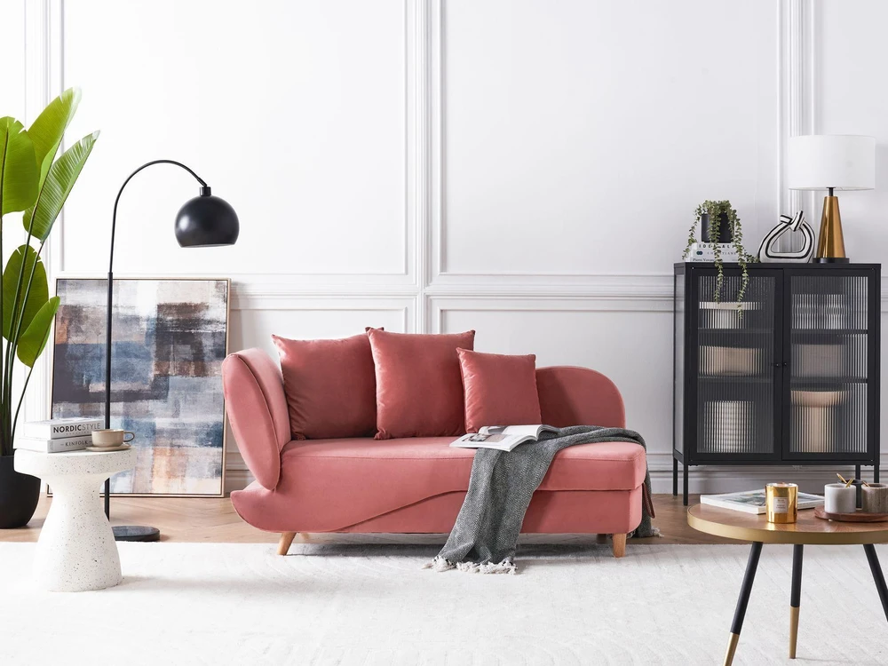 Sofa Beliani Kairinis šezlongas MERI su daiktadėže, veliūrinis, rožinis
