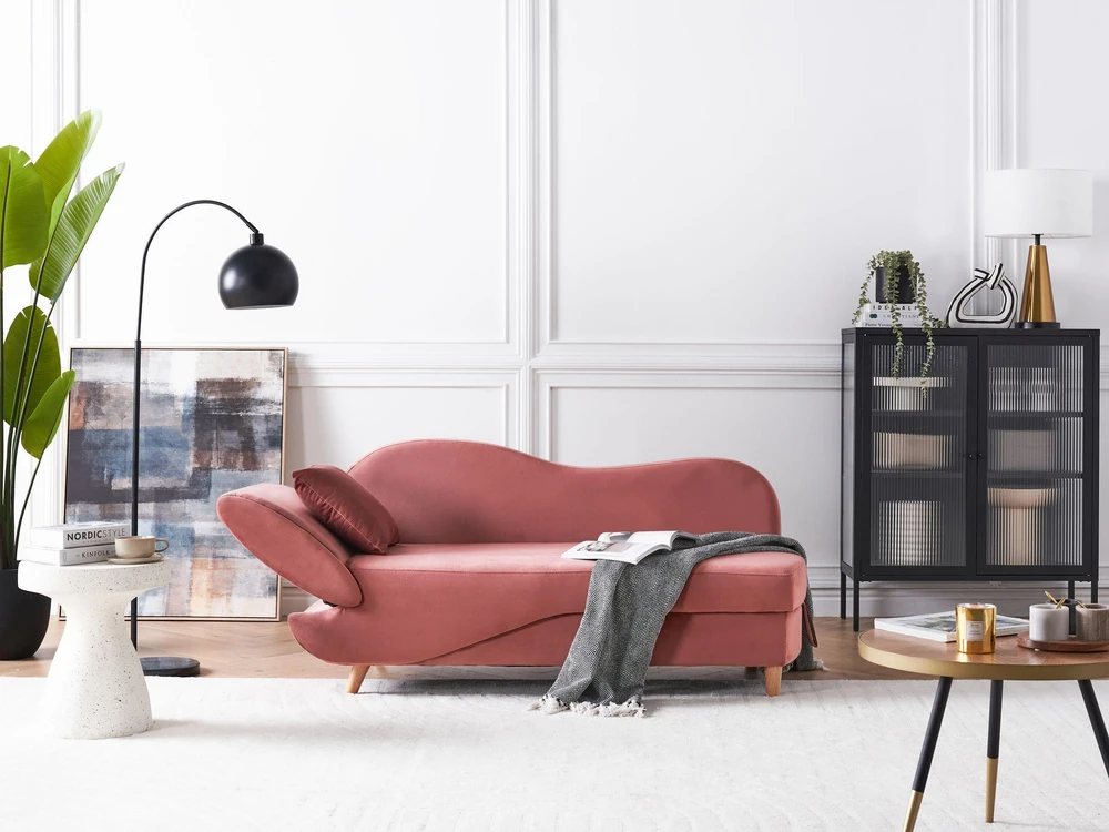 Sofa Beliani Kairinis šezlongas MERI su daiktadėže, veliūrinis, rožinis