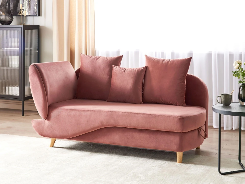 Sofa Beliani Kairinis šezlongas MERI su daiktadėže, veliūrinis, rožinis