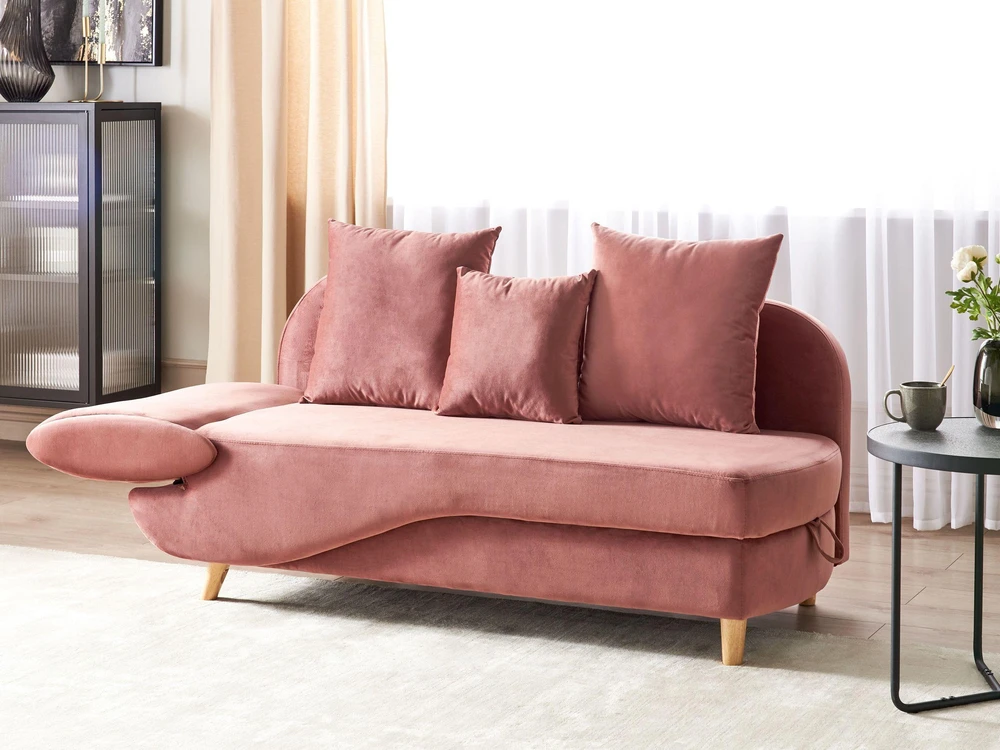 Sofa Beliani Kairinis šezlongas MERI su daiktadėže, veliūrinis, rožinis