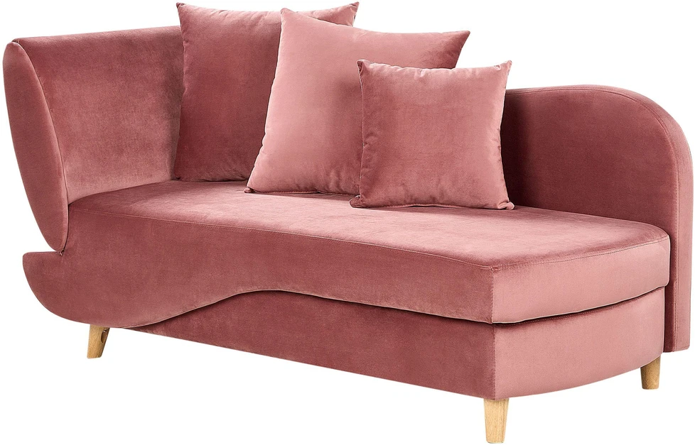 Sofa Beliani Kairinis šezlongas MERI su daiktadėže, veliūrinis, rožinis