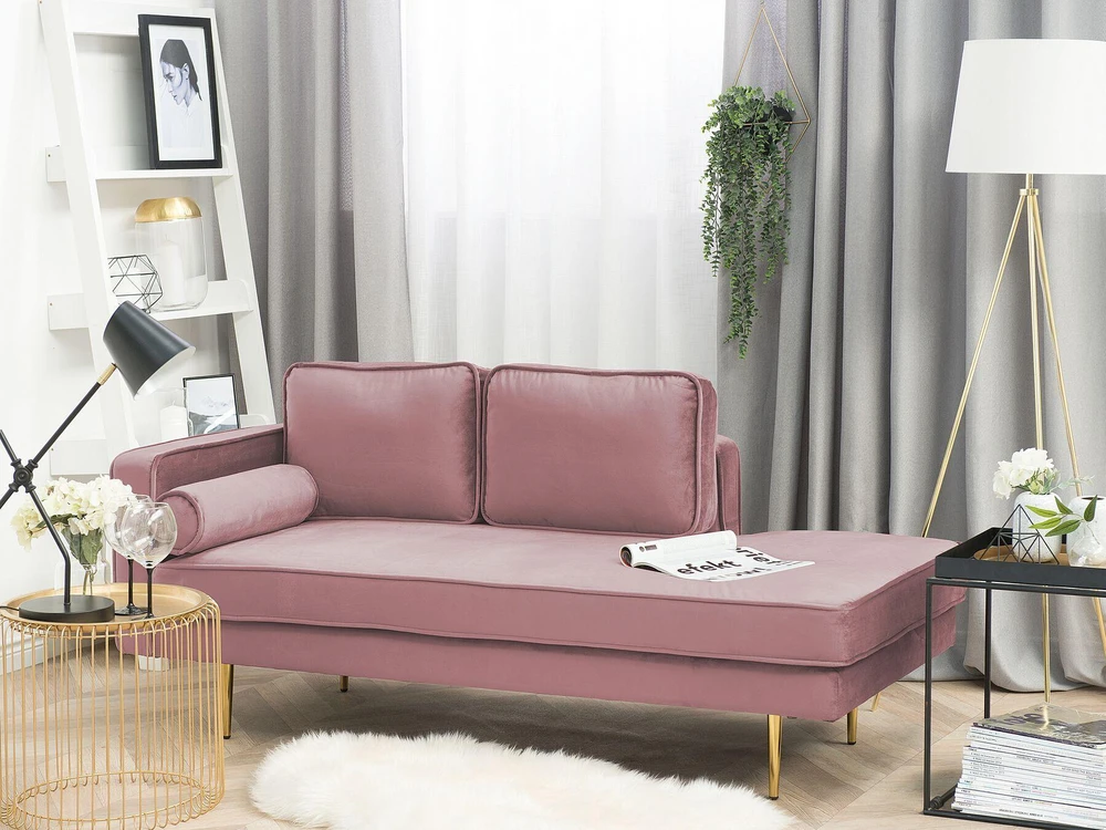 Sofa Beliani Kairinis szezlongas MIRAMAS, rožinis veliūras
