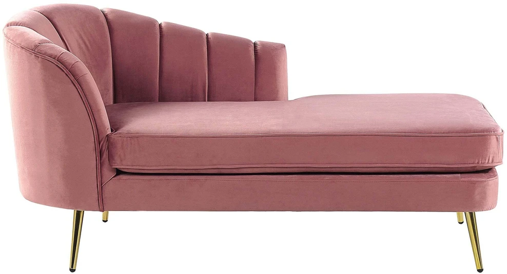 Sofa Beliani Kairysis gultas ALLIER, veliūras, rožinė spalva