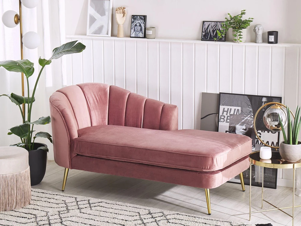 Sofa Beliani Kairysis gultas ALLIER, veliūras, rožinė spalva