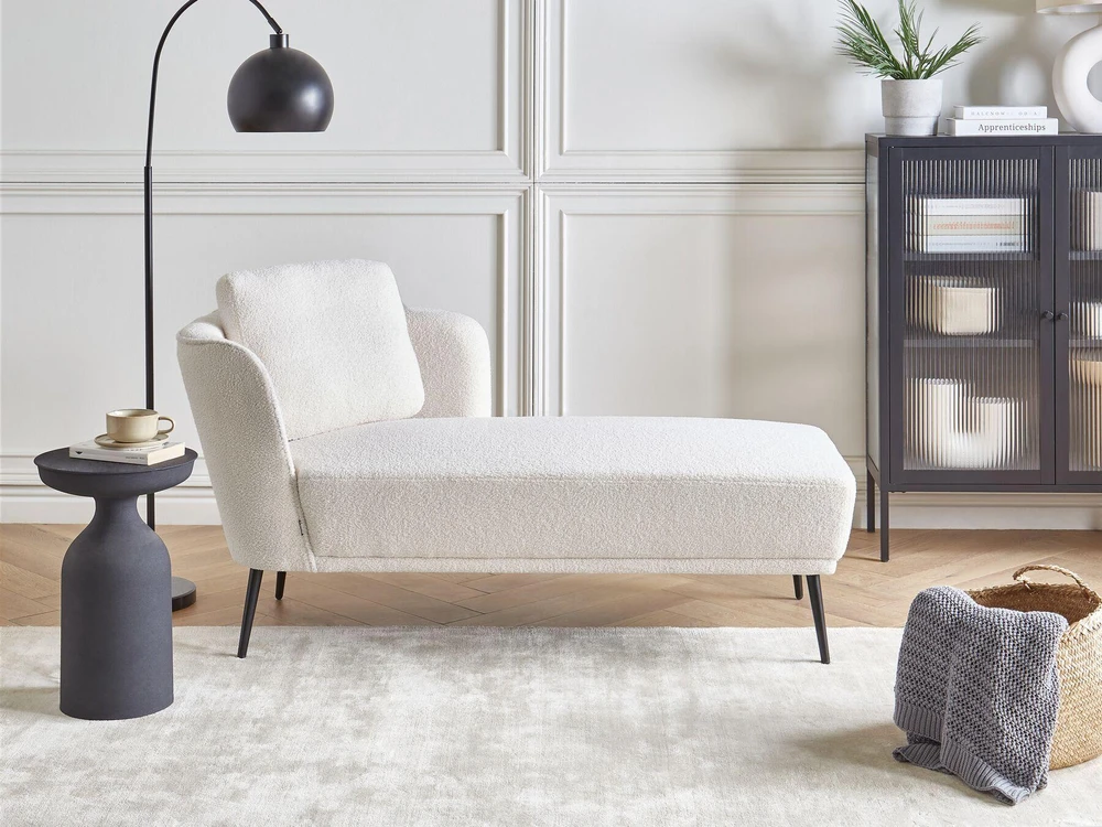 Sofa Beliani Kairysis gultas ARTHEZE Boucle, kreminės baltos spalvos