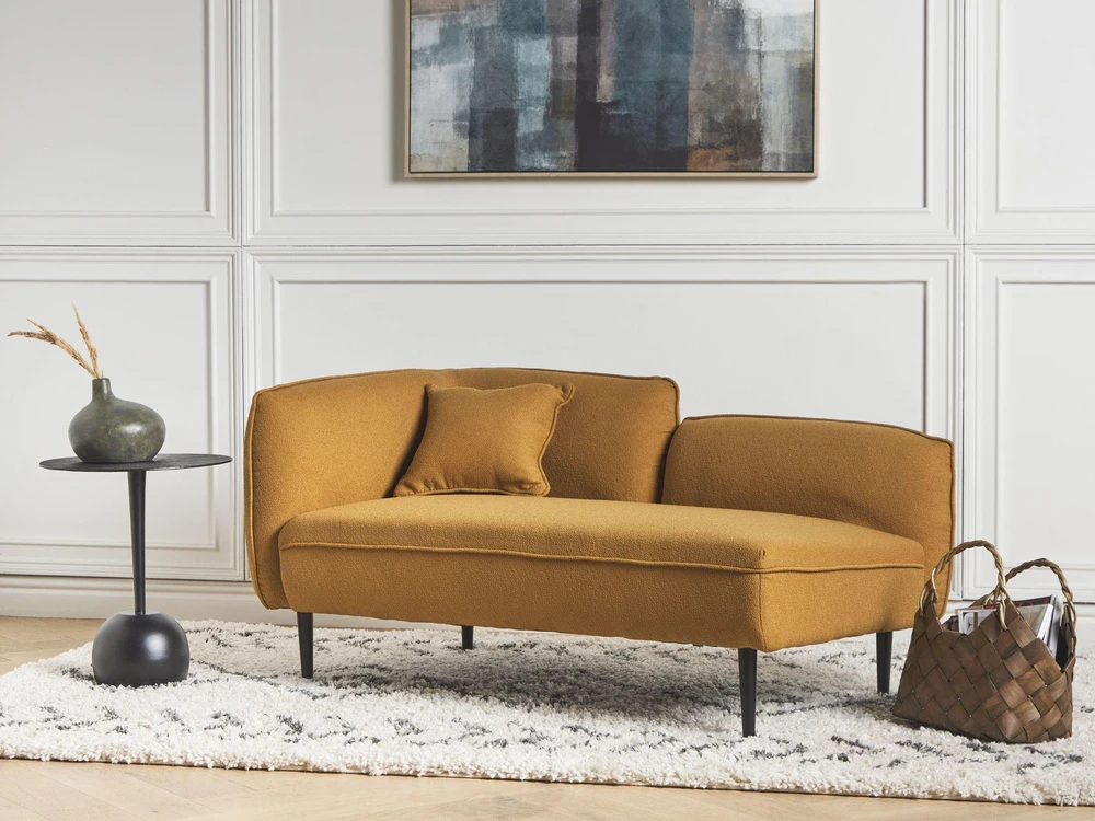 Sofa Beliani Kairysis gultas CHEVANNES iš „boucle“ audinio, garstyčių spalvos