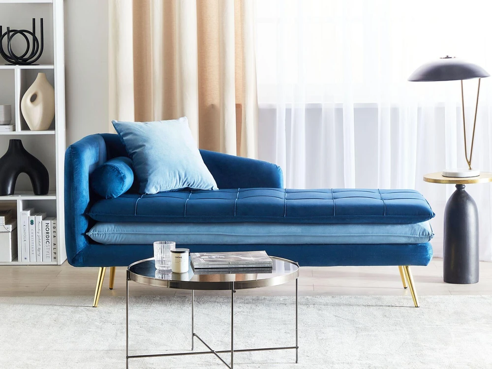 Sofa Beliani Kairysis gultas „GONESSE“ veliūrinis, mėlynas