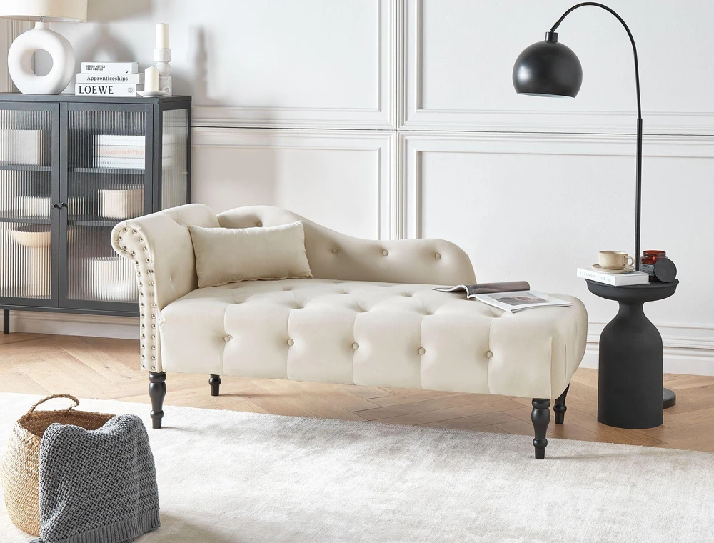 Sofa Beliani Kairysis gultas IVRY, veliūras, šviesiai smėlio spalvos