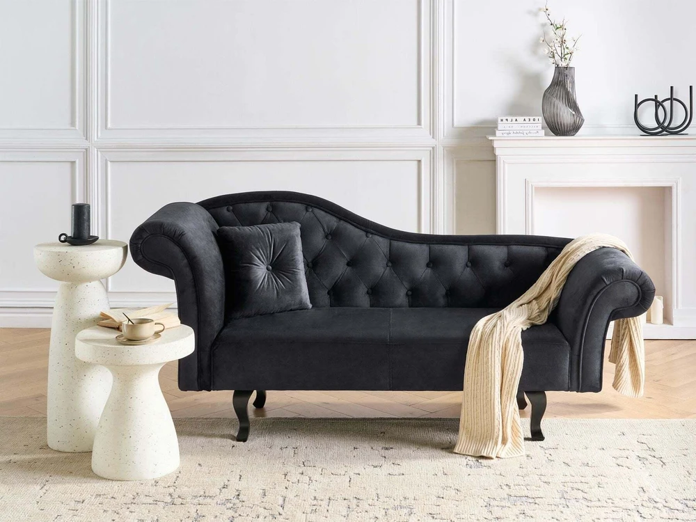 Sofa Beliani Kairysis gultas LATTES II veliūrinis, juodas, su pagalve