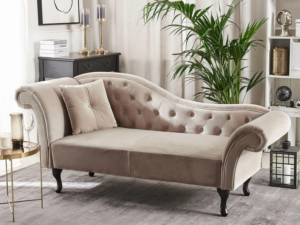 Sofa Beliani Kairysis gultas LATTES, veliūras, smėlio spalvos