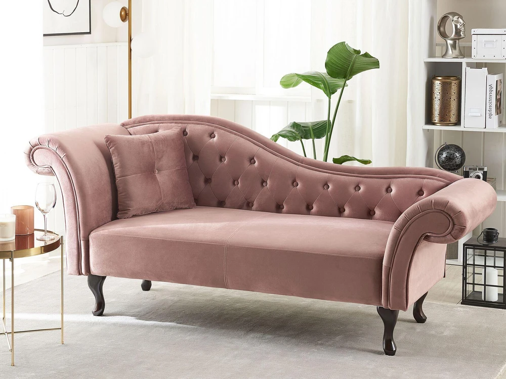 Sofa Beliani Kairysis gultas LATTES, veliūrinis, rožinis