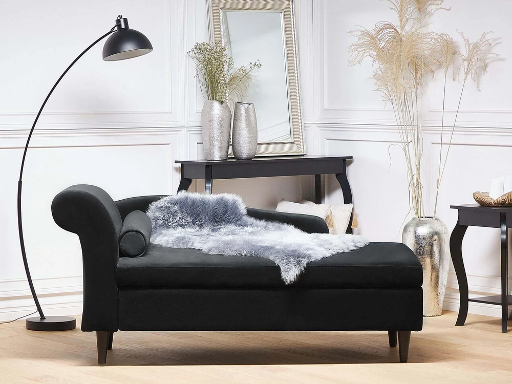 Sofa Beliani Kairysis gultas LUIRO veliūrinis juodos spalvos su daiktadėže