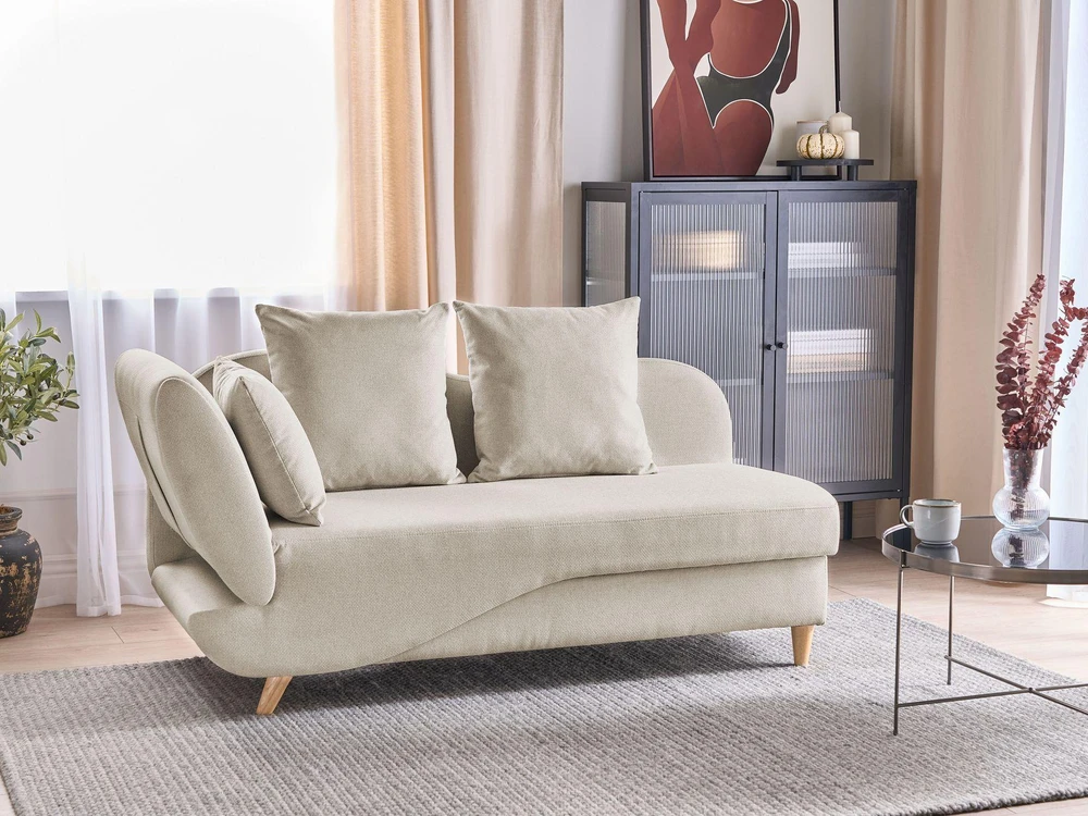 Sofa Beliani Kairysis gultas MERI su daiktadėže, sintetinis linas, šviesiai smėlio spalvos